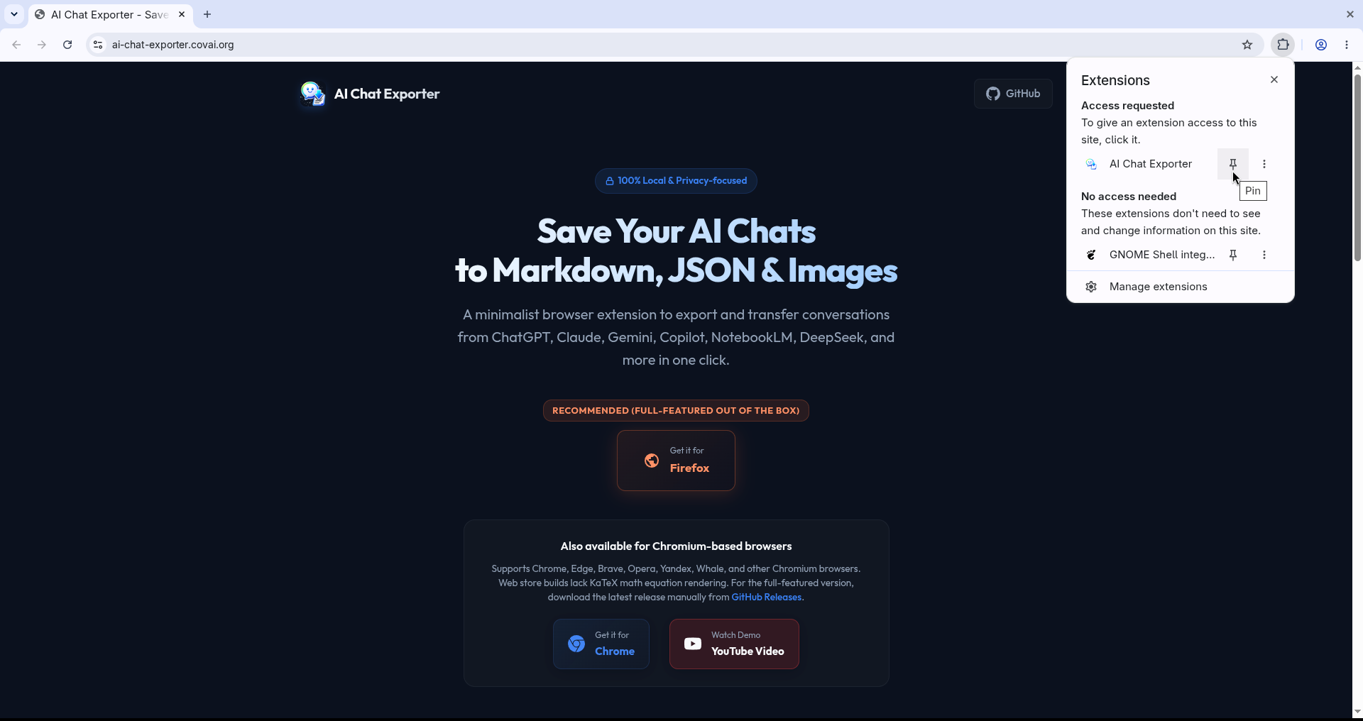 Pin Extension in Chrome