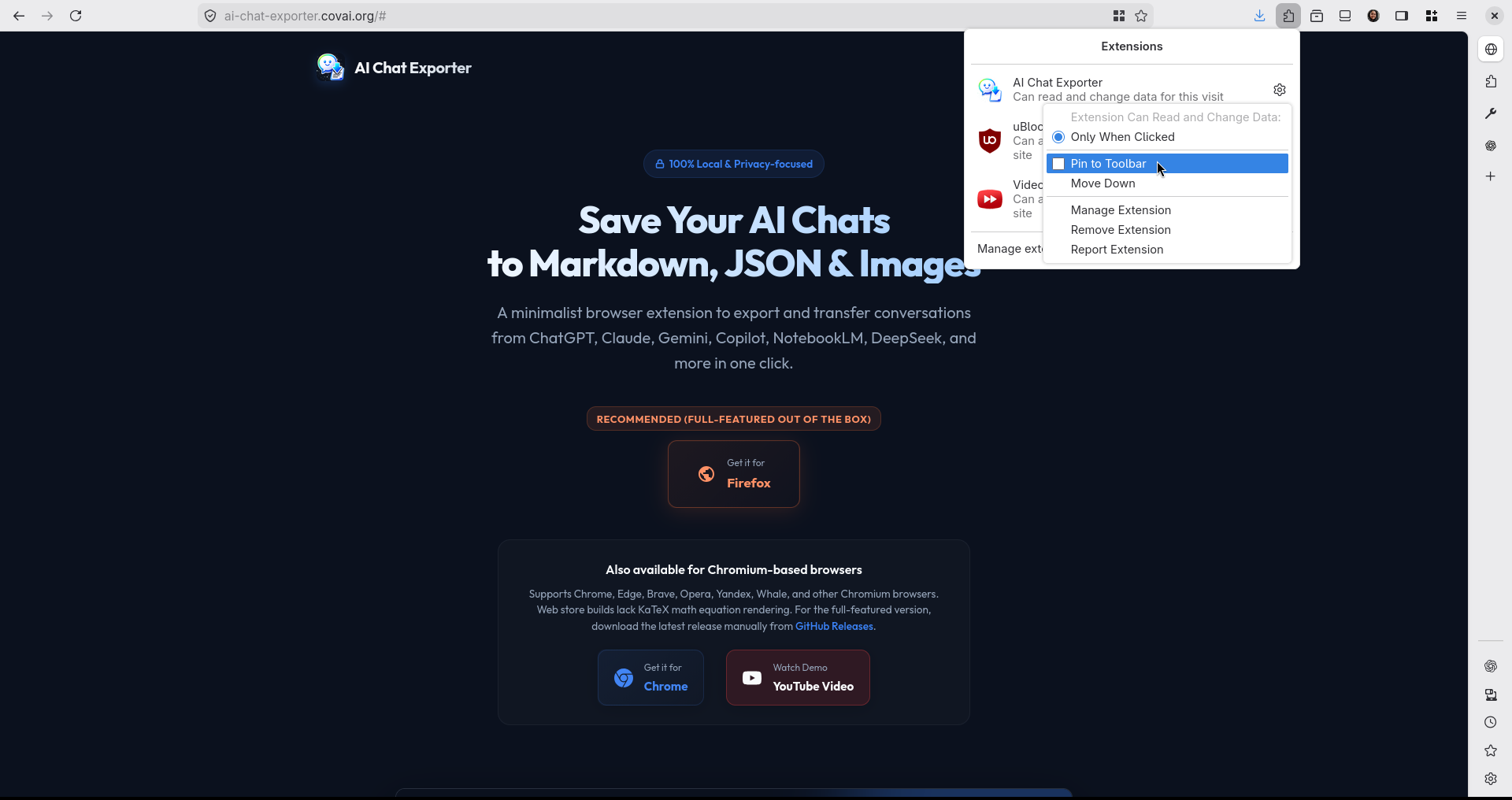 Pin Extension in Firefox